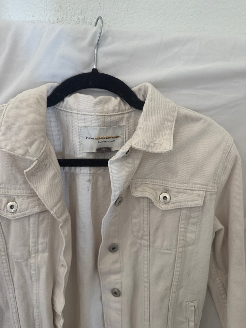 PILCRO & THE LETTERPRESS Stretch White cream Jean Jacket sz XS - Picture 4 of 5